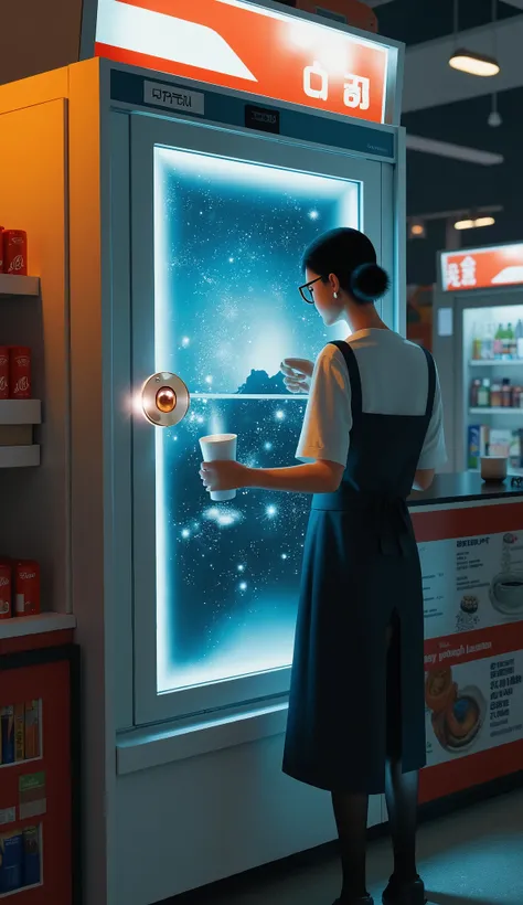 scene design,” the magic in the ordinary”,(Magic Gate)In between opening and closing,The space-time fold behind the freezer is always wearing a faded apron, and the old clerk wipes the coffee machine,his glasses chain always shines a copper glow when no o...