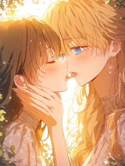 Brunette loli x milf, closeup, side view, cinematic, day time, Beautiful and atmospheric, gorgeous vfx, high contrast lighting, (masterpiece, best quality:1.2), atmospheric details, height difference, size difference, age difference, lesbian, Yuri, (duo fo...