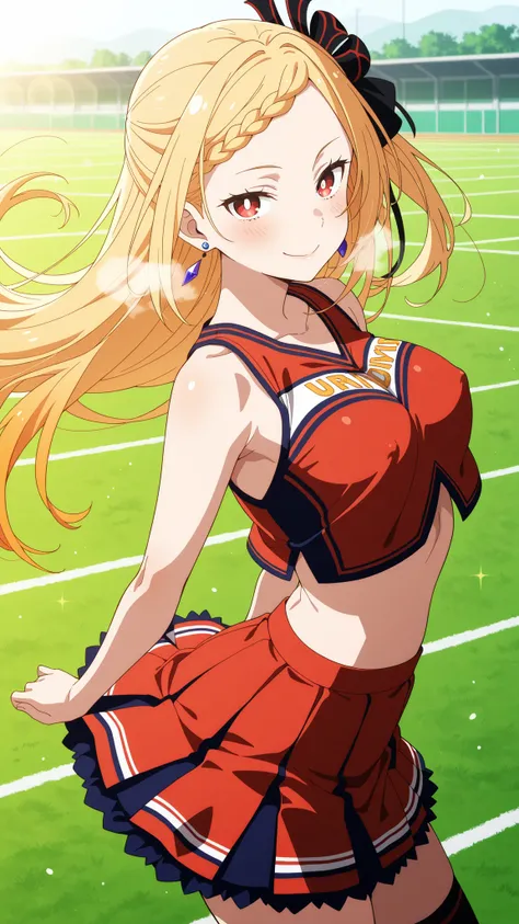 BREAK (masterpiece:1.2), best quality, high resolution, unity 8k wallpaper, (illustration:0.8),High school sports field at dawn, vivid colorful sunrise with intense golden and orange tones, rich saturated lighting, dramatic long shadows, dew on the track s...