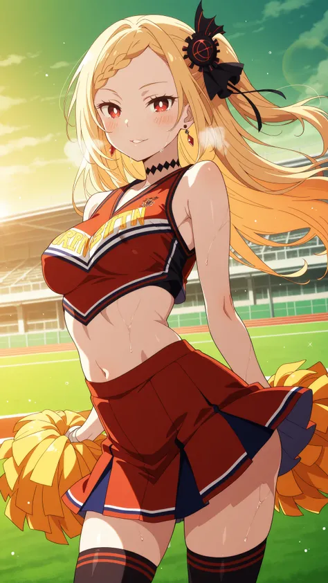 BREAK (masterpiece:1.2), best quality, high resolution, unity 8k wallpaper, (illustration:0.8),High school sports field at dawn, vivid colorful sunrise with intense golden and orange tones, rich saturated lighting, dramatic long shadows, dew on the track s...