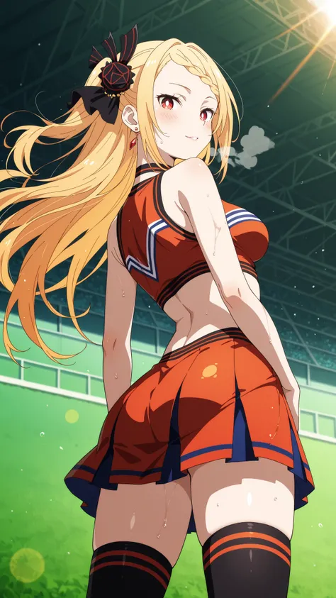 BREAK (masterpiece:1.2), best quality, high resolution, unity 8k wallpaper, (illustration:0.8),High school sports field at dawn, vivid colorful sunrise with intense golden and orange tones, rich saturated lighting, dramatic long shadows, dew on the track s...