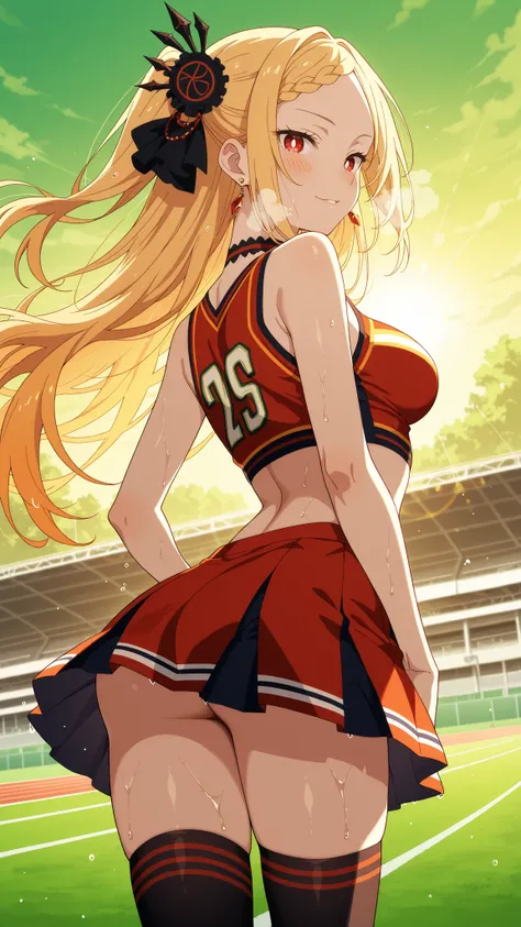 BREAK (masterpiece:1.2), best quality, high resolution, unity 8k wallpaper, (illustration:0.8),High school sports field at dawn, vivid colorful sunrise with intense golden and orange tones, rich saturated lighting, dramatic long shadows, dew on the track s...