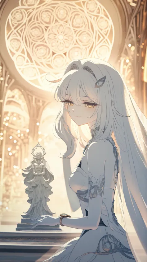 high detail RAW color art, animation, Marble Hall, Marble statue , ((( Extremely Detailed Elegant))), white skin, Magical Atmosphere, (focus on your face), (DETAILED SKIN, Textures (Intricately detailed, Fine Details, very detailed), Raytracing, subsurface...