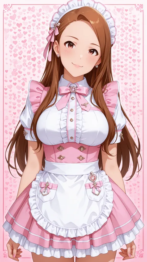 1girl , solo ,  Iori Mizuase（The Idolmaster）、 has a wide forehead、Tsundere character、Kugyū、beautiful brown hair 、charming brown hair、brown hair Sarah Sarah long hair、cute short woman、Brown Eyes 、brown eyes、美しいbrown eyes 、Very Very Very Very Large Breasts（b...