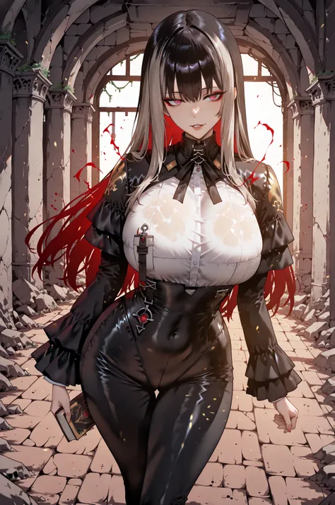 Ball of Light、光magic、taken from above、caveの中、Ruins、black suit、black longsuit、 black long jacket、ゴスロリなshirt、Depressed、Tall Woman、A woman in her thirties、 Alassah's woman、Steins;Gate、 black longsuit 、score_9, score_8_up, score_7_up, Source_anime,masterpiece、...