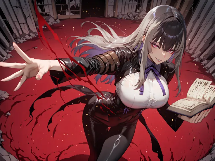 Ball of Light、雷magic、Ball of Light、fireball、taken from above、caveの中、Ruins、black suit、black longsuit、 black long jacket、ゴスロリなshirt、Depressed、Tall Woman、A woman in her thirties、 Alassah's woman、Steins;Gate、 black longsuit 、score_9, score_8_up, score_7_up, So...