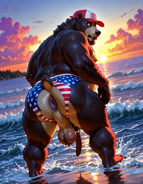 by Anhes, by Taran Fiddler, black bear, ursine, male, anthro, mature male, elderly male, bushy eyebrows, face wrinkles, jowls, body hair, paw pads, claws, whiskers, hairy arms, scruffy gray facial hair, big nipples, overweight, fat, chubby, wide hips, thic...