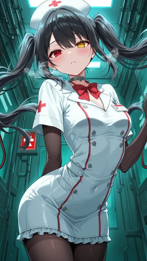 BREAK (masterpiece:1.2), best quality, high resolution, unity 8k wallpaper, (illustration:0.8),looking at viewer, (beautiful detailed eyes:1.6),high-tech quarantine hospital ward, sealed glass rooms, red warning lights glowing, sterile environment, futuris...