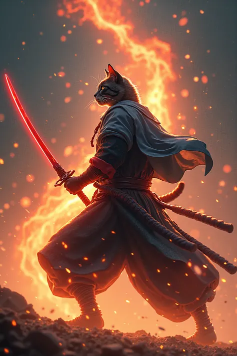 Catman、Ultra High Definitionなセル画, noise、Sandstorm、Cat attendant, Catman, Full Body画, BIG VIEW, main character,  hero , justice、Kamado Tanjiro、Meteor Sword, 刀をstab出す, stab, Dental process, tornado, Swirl, spiral, Fire Tornado, Water Tornado, Hurricane, Thun...