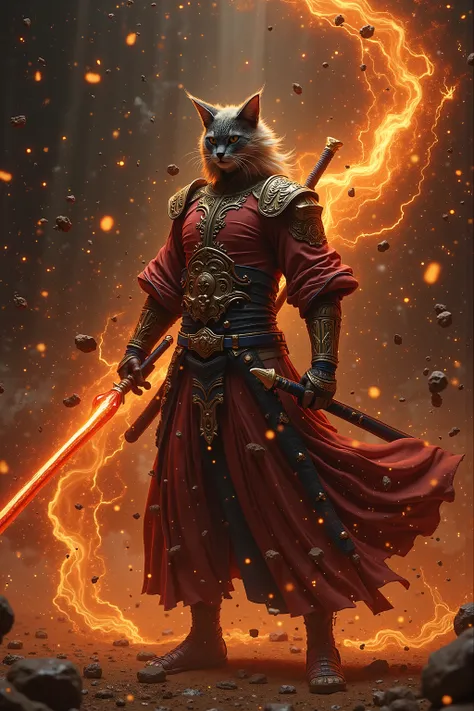 Catman、Ultra High Definitionなセル画, noise、Sandstorm、Cat attendant, Catman, Full Body画, BIG VIEW, main character,  hero , justice、Kamado Tanjiro、Meteor Sword, 刀をstab出す, stab, Dental process, tornado, Swirl, spiral, Fire Tornado, Water Tornado, Hurricane, Thun...