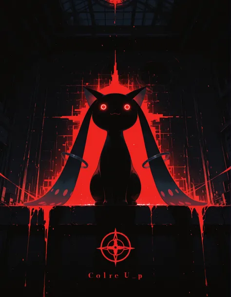 solo feral kyubey, glitch creature, shadow creature, glowing eyes, half-length portrait, sitting, front view, BREAK, masterpiece, best quality, glitch, detailed background, ambient silhouette, depth of field, horror \(theme\), dark place, [:tree:0.15], red...