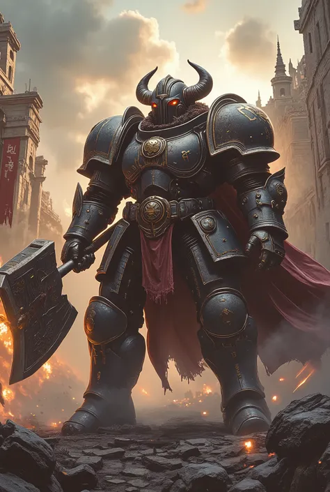 (masterpiece, ultra-HD, 32k, photorealistic, cinematic lighting, dramatic shadows, film grain, glowing particles, volumetric fog, depth of field, moody tone, official art style)
Low-angle full-body shot, slightly tilted: A towering Buffalo-headed knight st...