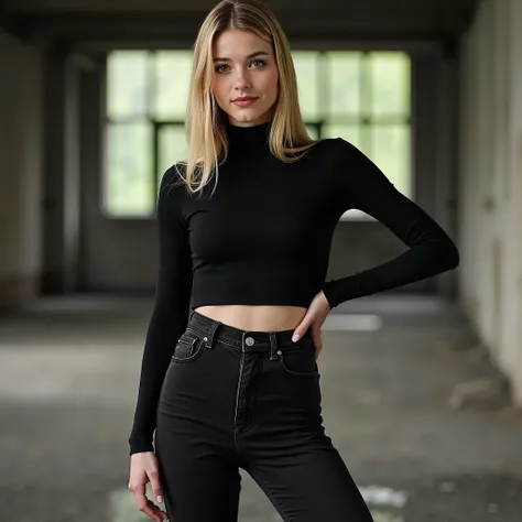 tgnd,1girl, full body shot, photorealistic, white European woman, German ethnicity, light skin, young adult, round face, pretty but natural, everyday street beauty, girl-next-door charm, chin-length blond hair, strictly middle-parted, pin-straight hair, co...