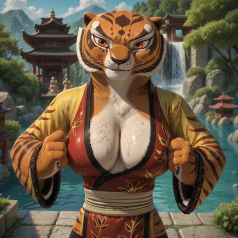 score_9, score_8_up, score_7_up, source_anime, source_furry, (beautiful, detailed background, digital artwork, digital art, well shaded artwork, depth, detailed artwork)1.2, 1girl, female, furry, anthro, Master tigress (Kung fu panda), Anthro tiger, detail...