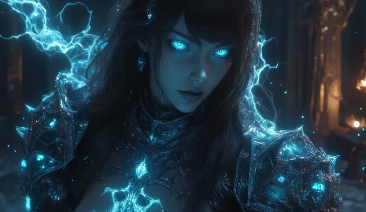 Create a hyper-detailed photo of a tattooed, jungen, sexy female berserker death knight, Breathtakingly perfect beautiful soft feminine face, Perfektes Make-up, detaillierte, glowing Florent neon eyes, langes Haar, hochdetaillierte, beautiful legs , hochd...