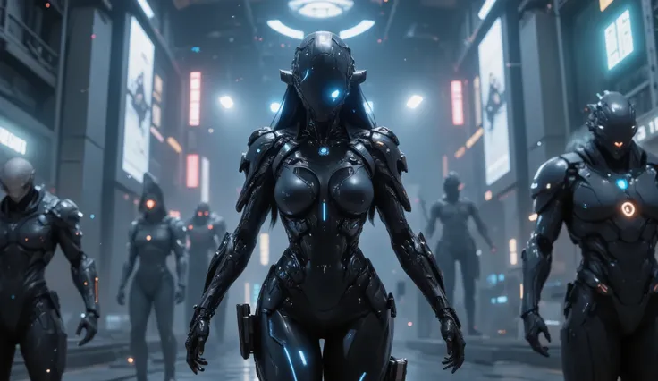 (cybernetic eye:2.0), (8K, ultra-high quality, masterpiece:1.3), Athmosff Ernaya Perspektiva, hyperrealism, very high detail, Cinematic light, voluminous shadows , glossy surfaces, bright neon accents. YoRHa #2 type B (2B), sexy cyber girl with big breasts...