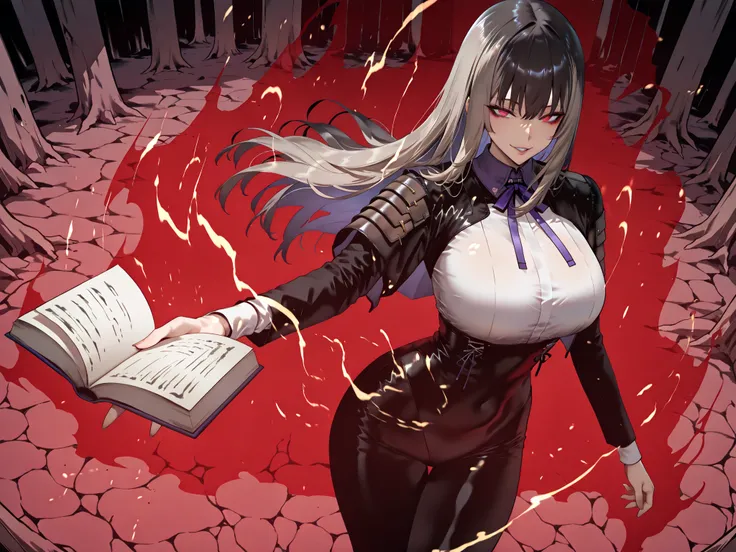 taken from above、Ball of Light、雷magic、caveの中、Ruins、black suit、black longsuit、 black long jacket、ゴスロリなshirt、Depressed、Tall Woman、A woman in her thirties、 Alassah's woman、Steins;Gate、 black longsuit 、score_9, score_8_up, score_7_up, Source_anime,masterpiece、...