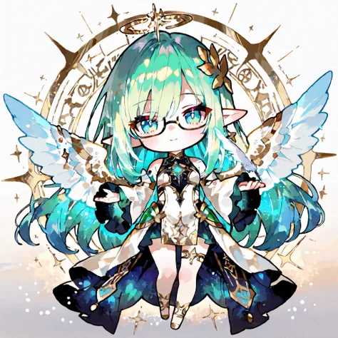 masterpiece, best quality, super-deformed (SD), mini character style, chibi chibi, style of Kei Mochizuki, style of Kei Mochizuki /k.s†
A cute chibi fantasy character of a young woman with glowing emerald-green hair that flows softly around her. She has l...