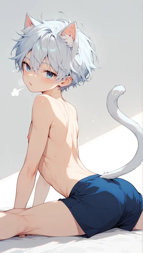 Killua does the stretching motion for cats.He shows his butt 