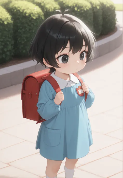 masterpiece, better quality, newest, safe, good anatomy, good resolution, Good Lighting. beautiful, anime, . Little girl, cabello negro, short hair, Hairstyle. black eyes. black eyelashes, piel clara, freckles on cheeks. adorable baby, She is 4 years old ...