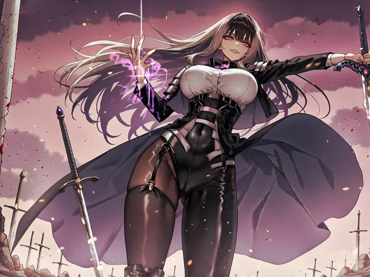 taken from above、Ball of Light、雷magic、caveの中、Ruins、black suit、black longsuit、 black long jacket、ゴスロリなshirt、Depressed、Tall Woman、A woman in her thirties、 Alassah's woman、Steins;Gate、 black longsuit 、score_9, score_8_up, score_7_up, Source_anime,masterpiece、...