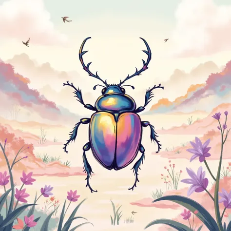 Wallpaper, beetle in center, pastel colors