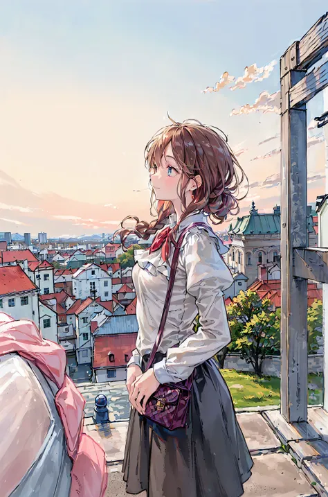 (top quality:2.0), (Profile:1.5), (Red Face:1.3), (realistic:1.5), 1 , Precision small handle, Embarrassing Expression, smile, Traveling Girl ,She has a big pink travel bag, andてもいい,innocent face, Young face, clear eyes, Shining Eyes, beautiful skin, ((Su...