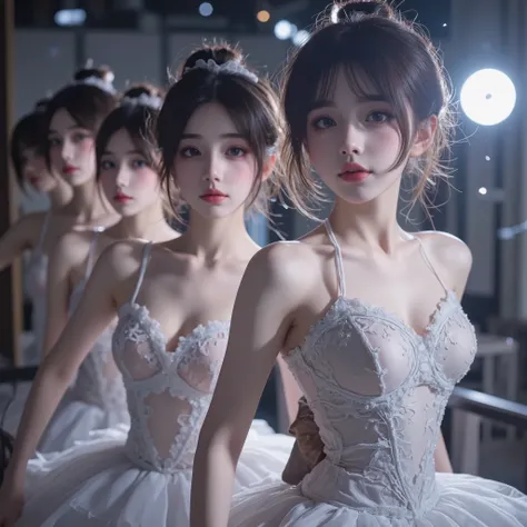 SFW, ExtremelyDetailed (((Kawaii Ballet Girls Group in a row:1.37))), Childish perfect face, Reflective Eyes, Detailed(Delicate Clothing textures), Corrected Leg Line, Corrected Childish Hand, Correct limbs, Dynamic Joyful Expressions LifeLike Rendering, (...