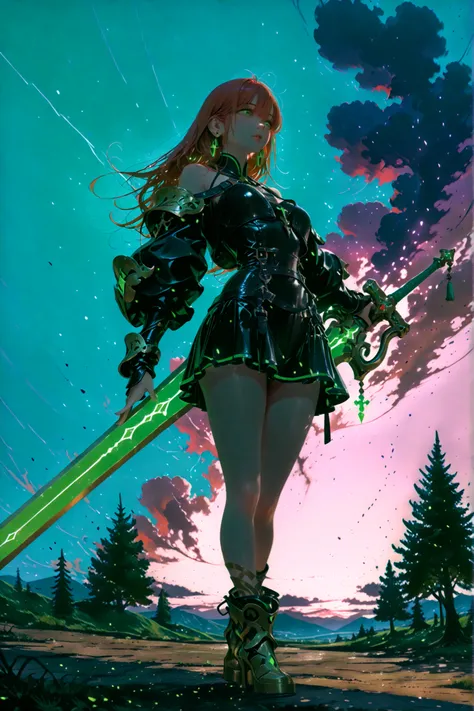 (obra-prima:1.2), (ultra detalhado:1.3), (artistic photography:1.4), ((1girl)), ((perfect_feminine_proportions:1.3)), ((fantasy_warrior)), ((flared_blue_miniskirt)), ((black_leather_top_with_gold_embossing)), ((wide_hips:1.2)), ((extremely_narrow_waist)), ...