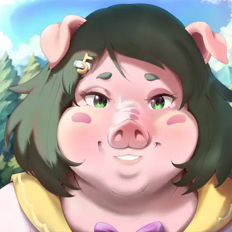 Masterpiece, best quality, high resolution, headshot, close-up, portrait, 1girl, best quality, ultra-detailed, (masterpiece, best quality:1.3), 1female, adult, anime, mature female, smile, age 30-40, curvy, milf, mother, `pig`, `high school pig girl`, solo...