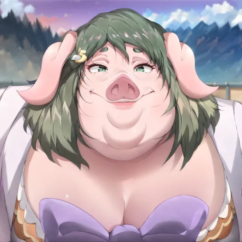 Super obese,Masterpiece, best quality, high resolution, headshot, close-up, portrait, 1girl, best quality, ultra-detailed, (masterpiece, best quality:1.3), 1female, adult, anime, mature female, smile, age 30-40, curvy, milf, mother, `pig`, `high school pig...
