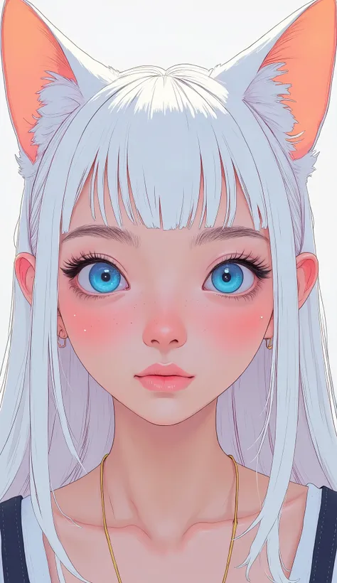 Anime girl with white hair and blue eyes and cat ears, detailed Digital Anime Art, Elf Girl, Amazing Anime Face Portrait, detailed anime face , heavy man under {x} detailed anime art, Detailed Anime Soft Face, clean heavy man under {x} detailed anime art,...