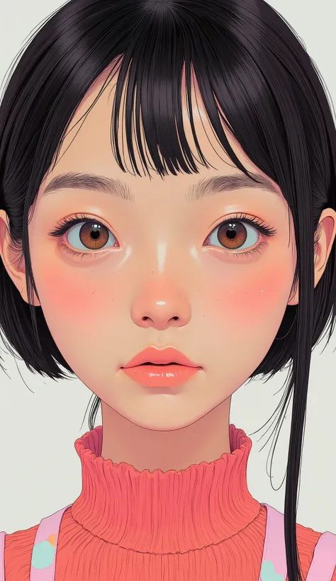 ロング, ストレートのブロンドのヘアが優雅に流れ出ています, 両側にストランドが入っています. ハイネック, ブラックレザーの服はエレガントでスタイリッシュな美学を醸し出しています, 。ゴールドの円形の留め金と印象的なゴールドのストライプがアクセントになっています。控えめながらも自信に満ちた存在感を放つチェスト. この服は複雑な白いレースで装飾されています, 洗練された雰囲気と繊細さを添えています. 画像全体の照明が質感を和らげ, を通して伝わり、穏やかなコントラストを醸し出し、ゴールドのアクセントの温かみ...