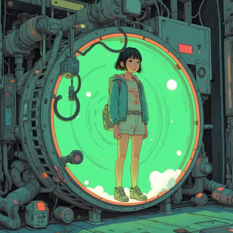 ニビ・インチャオ、の young woman A futuristic scene unfolds where it is suspended in a large cylindrical tank, の bright green light casts a subtle glow around her. 彼女はメトロイドスーツを着ている, 彼女の細い体を強調する, 彼女の髪は自由に漂っている, 彼女のルックスに夢のような雰囲気を加える. の outside of the tank is equipped ...