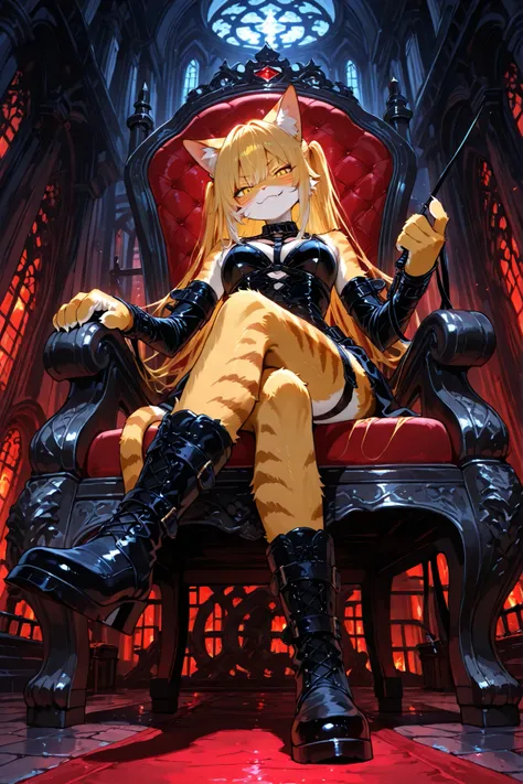 (ultra detailed:1.2),(ultra highres),(ultra quality),(masterpiece CG anime style), (detailed eyes and Face),HDR, 748cmstyle , perfect anatomy ,正確で詳細な指の数,美しく詳細な光と影の対比,詳細で美しい光と影の美しく表現 , 1 girl, in castle,sitting on red throne, full body, straight-on ,from be...