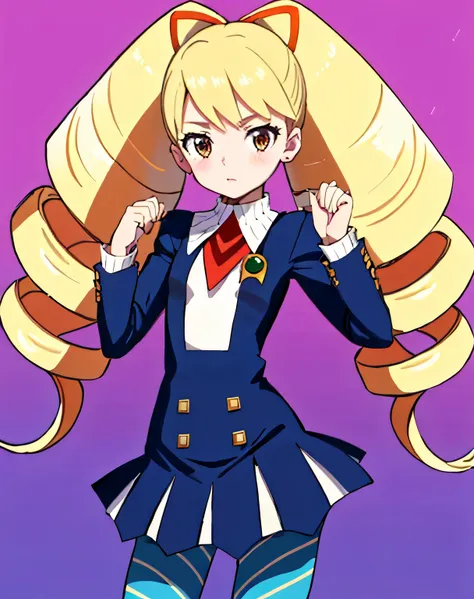 twintails,twin drills,dress,blue pantyhose,striped pantyhose