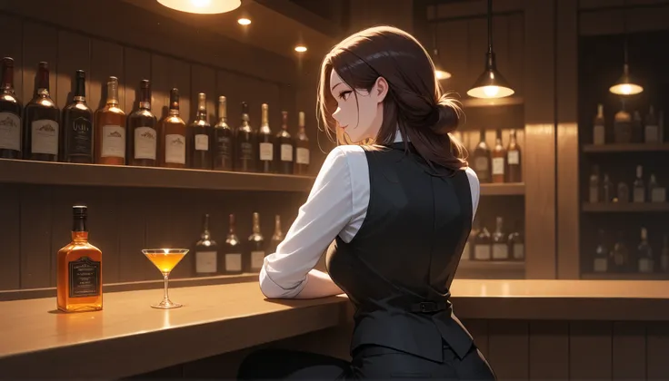 ((solo)), The upper body is visible, hair tacking , 素晴らしいmasterpiece, top quality, High Fashion, Extremely ridiculous, HDR, intricate detail, brightly colored, very cute face, dark brown long haired mature woman wearing black business pants, wearing black...