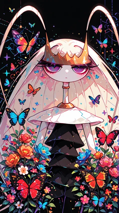 （(Colorful butterflies with gorgeous ornaments and flowers on black background)）,  ((pheromosa:1.1)),(harmony of butterfly), Butterfly, intricate digital painting, (mechanical butterfly), highly intricate and colorful, dark but detailed digital art, Highly...