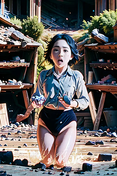 (masterpiece, highest quality), 1 girl, beautiful face, beautiful body,  wearing a Black gymnastics bloomers, High leg、white blouse,    cowboy shot、Are standing、full body portrait、alone, complex details, enlarged textures, complex details, finely detailed ...