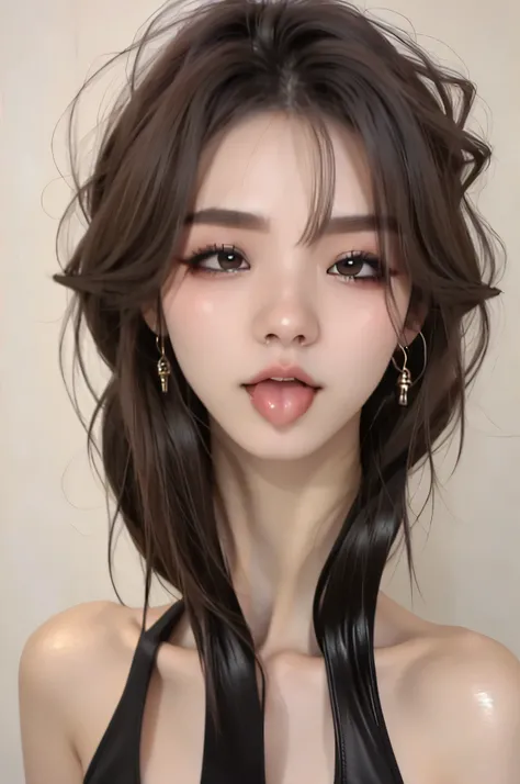  1 girl, The desktop in front of you,,Award-winning photo,  very detailed,  's face、 Keep your eyes focused  , Nose and mouth, focus on the face ,  woman with her mouth open and eyes closed ,  focus on the face の接写、age: 18 ,brunette、Symmetrical face, Insul...