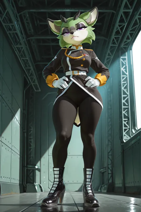 masterpiece, best quality, amazing quality, very aesthetic, high resolution, ultra-detailed, absurdres, newest, scenery BREAK 1girl, furry female, closed mouth, frowning, serious expression, narrowed eyes, tail, medium breasts, thighs, hips, female focus, ...