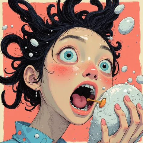 illustration、Art、Director of the Zodiac Ito、OVERACTION、Overreaction、 Pretend you're scared 、very detailed, Realistic Shadows、Analog Style, color difference, surrealism