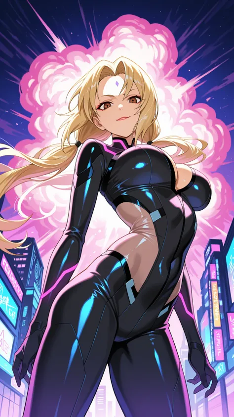 ,BREAK (masterpiece:1.2), best quality, high resolution, unity 8k wallpaper, (illustration:0.8), ultra-detailed cyberpunk city, massive neon explosion in the sky, glass skyscrapers glowing in toxic pinks, greens, purples, neon signs everywhere, streets ref...