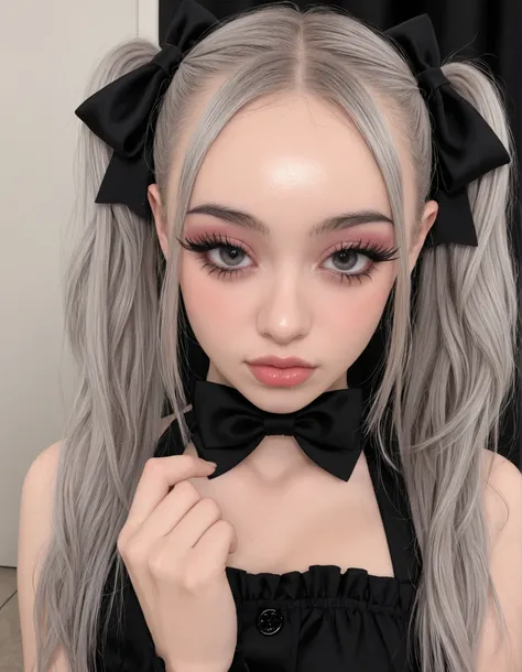 jirai kei,rosto jiraikei,maquiagem, long eyelash, eyelash, thick eyelash, eyeliner,double braids,aegyo sal, tareme,1 pessoa,((menina japonesa)), jirai kei, (((Completamente nu)))
