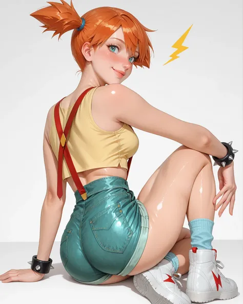 masterpiece, best quality, amazing quality, hyper-detailed,Pokémon Anime character ,Misty ,plump lips, shiny body , shiny lips, , slim , body , sexy figure , medium chest ,perfect fingers:1.3,looking at the viewer, full body view , full frame , full lengt...