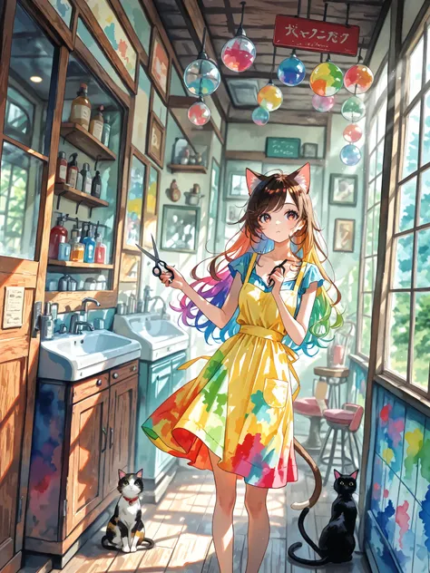 ((( watercolor style-style))),((( watercolor style))),((dutch corner))(masterpiece, best quality), newest, Tent , barber shop {{sign, wooden door frame, glass windows, bright trim, hair salon entrance, glass window, {{sign, sunbeam, barber chair, mirrors, ...