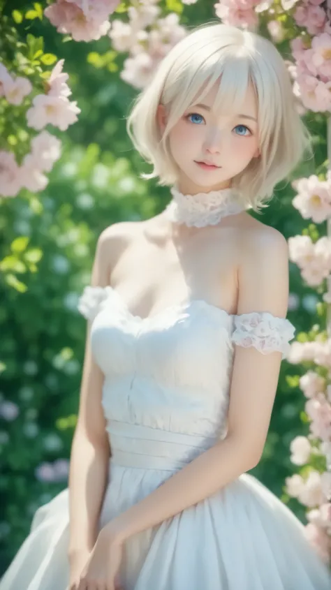 white森of中で 、 淡いピンクof花 , very light pink flowers in the white forest, white、 Eye Catching 、cute woman, beautiful scenery、of 、Wallpaper、amazing background、 everything is in harmony 、pastel color、Pale Color