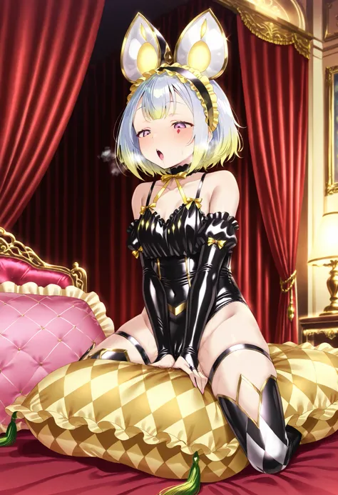 (score_9:0.9),score_8_up,score_7_up,negative_hand, realistic,warm colormalice pawn dormouse, red argyle facial mark,fake mouse ears, asymmetrical thigh boots, frilled hairband, camisole, over elbow glove, underwear, lingerie, panties, 1girl, solo, nsfw, f...