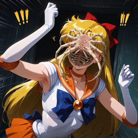 masterpiece, amazing quality, best quality, ultra-detailed, 8K, illustration, clear skin, ultra-detailed-eyes, soft skin, very awa, very as2, soft body, 1990s \(style\), official art, 1girl, minako aino, blonde hair, hair bow, half updo, long hair, small ...