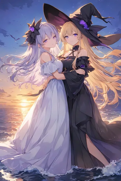 、Blonde、Violet eyes、Rin々Seems、Sunrise at sea、super long hair、30 years old、Witches
